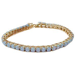 New Shimmering Simulated Blue Opal tennis bracelet 7"